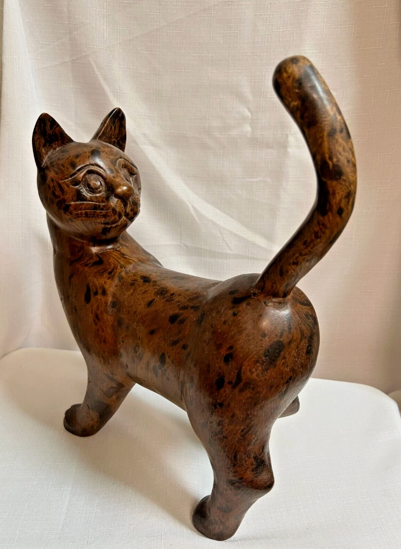 Wood Carved Cat Statue