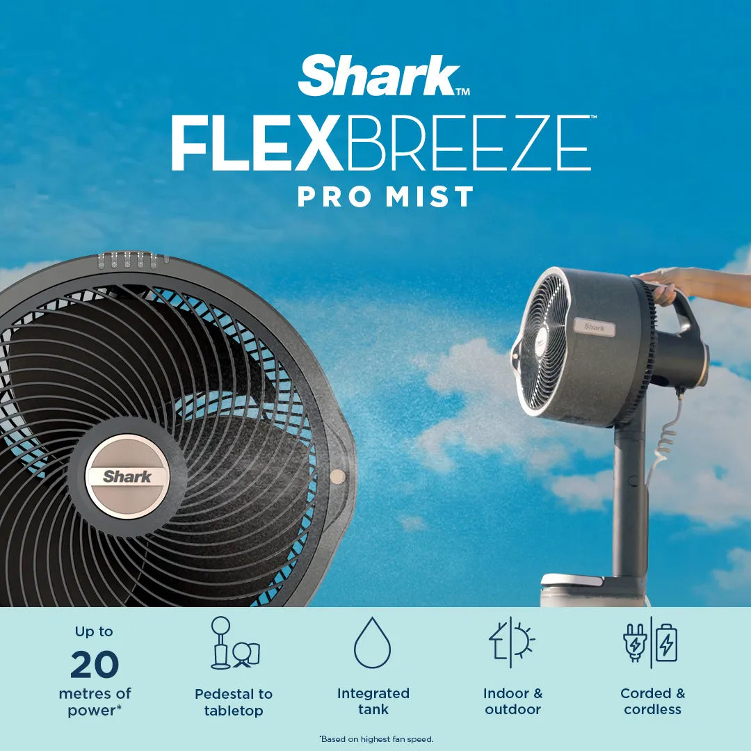 Ninja FlexBreeze Pro Mist Indoor Outdoor Pedestal & Table Fan With Water Tank