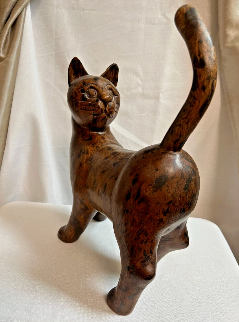 Wood Carved Cat Statue