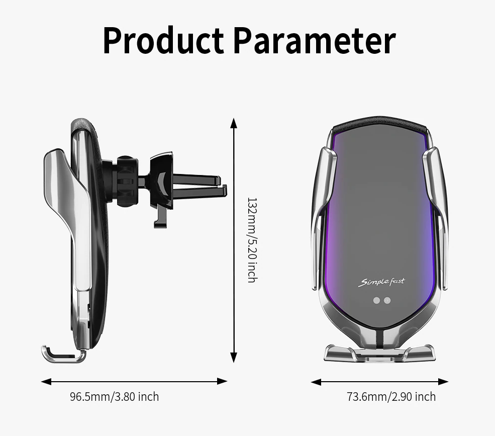 Automatic Clamping Wireless Phone Car Charger For iPhone & Samsung - Phone Charger and Holder