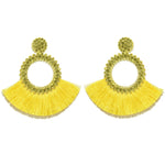 Load image into Gallery viewer, Fan Shaped Fashion Bohemian Big Tassel Drop Earrings w/ Hollow Gold Circle
