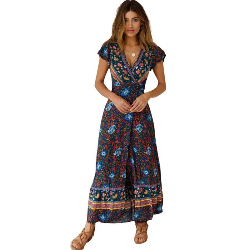 Bohemian Floral Print Long Dress for Women