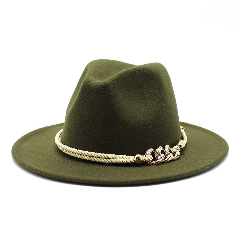 Stylish Fedora Hat with Golden Ornament Strap - Men's Hat