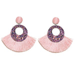 Load image into Gallery viewer, Fan Shaped Fashion Bohemian Big Tassel Drop Earrings w/ Hollow Gold Circle
