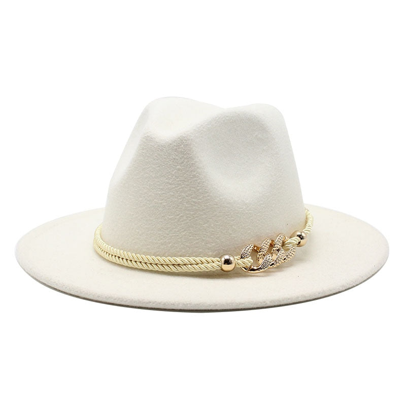 Stylish Fedora Hat with Golden Ornament Strap - Men's Hat