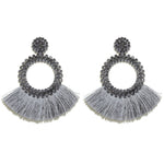 Load image into Gallery viewer, Fan Shaped Fashion Bohemian Big Tassel Drop Earrings w/ Hollow Gold Circle
