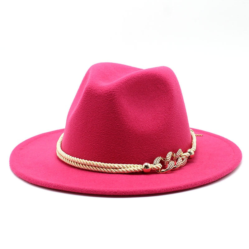 Stylish Fedora Hat with Golden Ornament Strap - Men's Hat