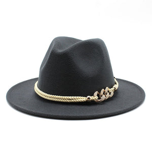 Stylish Fedora Hat with Golden Ornament Strap - Men's Hat