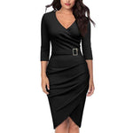 Load image into Gallery viewer, Classy Sleeved Slim Fit Dress-Women&#39;s V-neck Dresses
