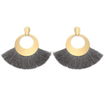 Load image into Gallery viewer, Fan Shaped Fashion Bohemian Big Tassel Drop Earrings w/ Hollow Gold Circle
