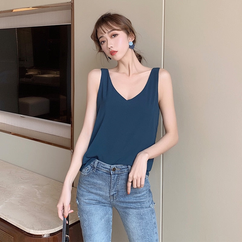 V-Neck Chiffon Sleeveless Blouses for Women