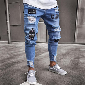 Embroidered Classic Slim Fit Jeans for Men