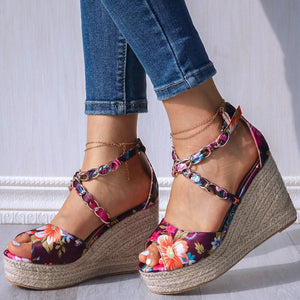 Multi-Color Flowery Patterned Wedges