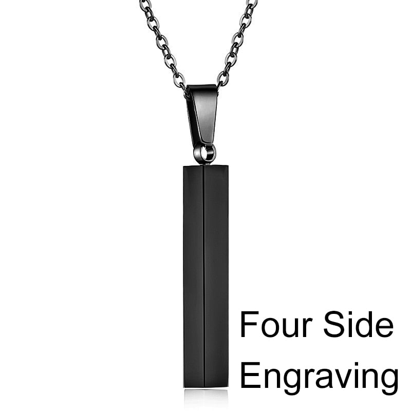 Personalisable Unisex Square Bar Custom Necklace - 3 Colors & Multi-sided Imprints