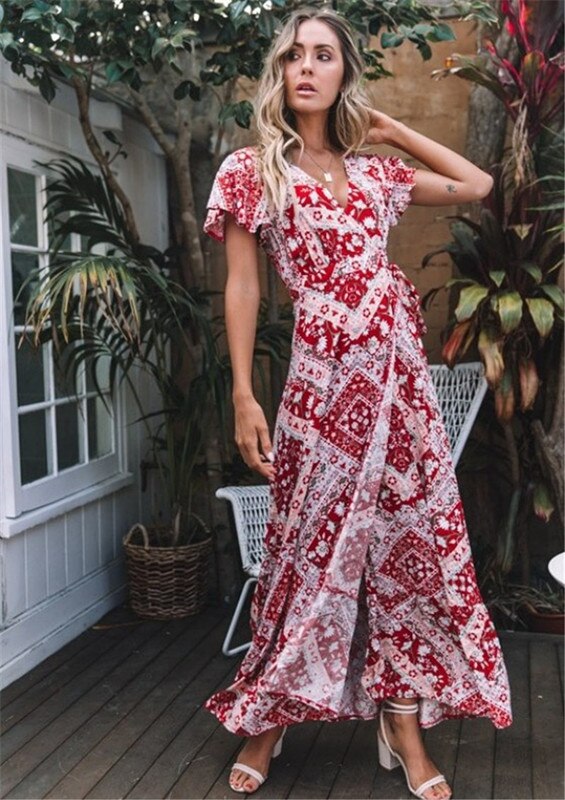 Bohemian Floral Print Long Dress for Women