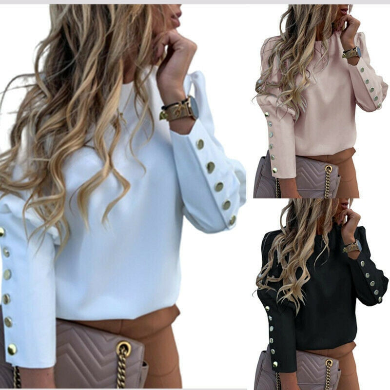 Long Sleeved Round Neck Blouse for Women