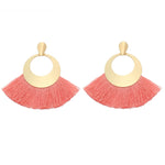 Load image into Gallery viewer, Fan Shaped Fashion Bohemian Big Tassel Drop Earrings w/ Hollow Gold Circle
