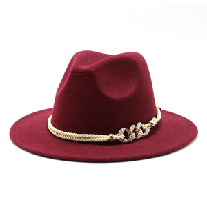 Stylish Fedora Hat with Golden Ornament Strap - Men's Hat