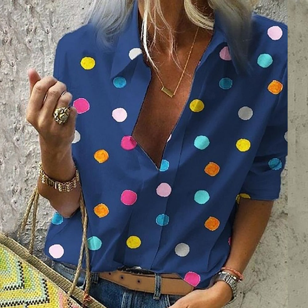 Polka Print Blouses - Women's Slim Fit Shirts