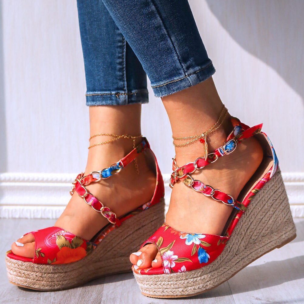 Multi-Color Flowery Patterned Wedges