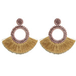 Load image into Gallery viewer, Fan Shaped Fashion Bohemian Big Tassel Drop Earrings w/ Hollow Gold Circle
