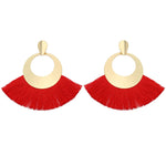 Load image into Gallery viewer, Fan Shaped Fashion Bohemian Big Tassel Drop Earrings w/ Hollow Gold Circle
