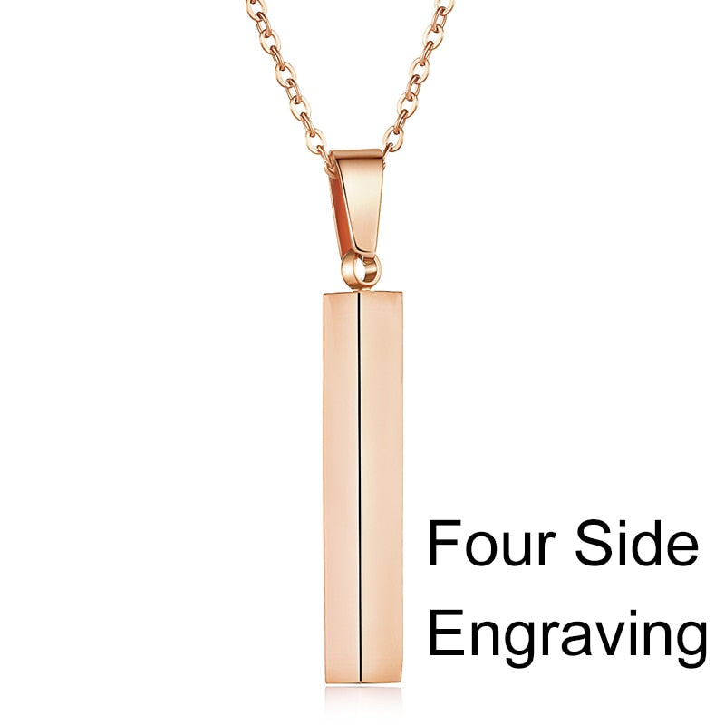 Personalisable Unisex Square Bar Custom Necklace - 3 Colors & Multi-sided Imprints