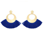 Load image into Gallery viewer, Fan Shaped Fashion Bohemian Big Tassel Drop Earrings w/ Hollow Gold Circle
