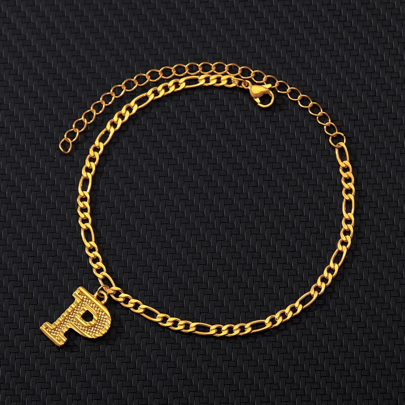 Gold Plated Initial Letter (A-Z) Anklets For Women