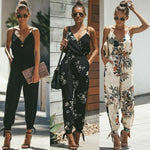 Load image into Gallery viewer, Women&#39;s Floral Side Split &amp; Ankle Strap Pant Romper
