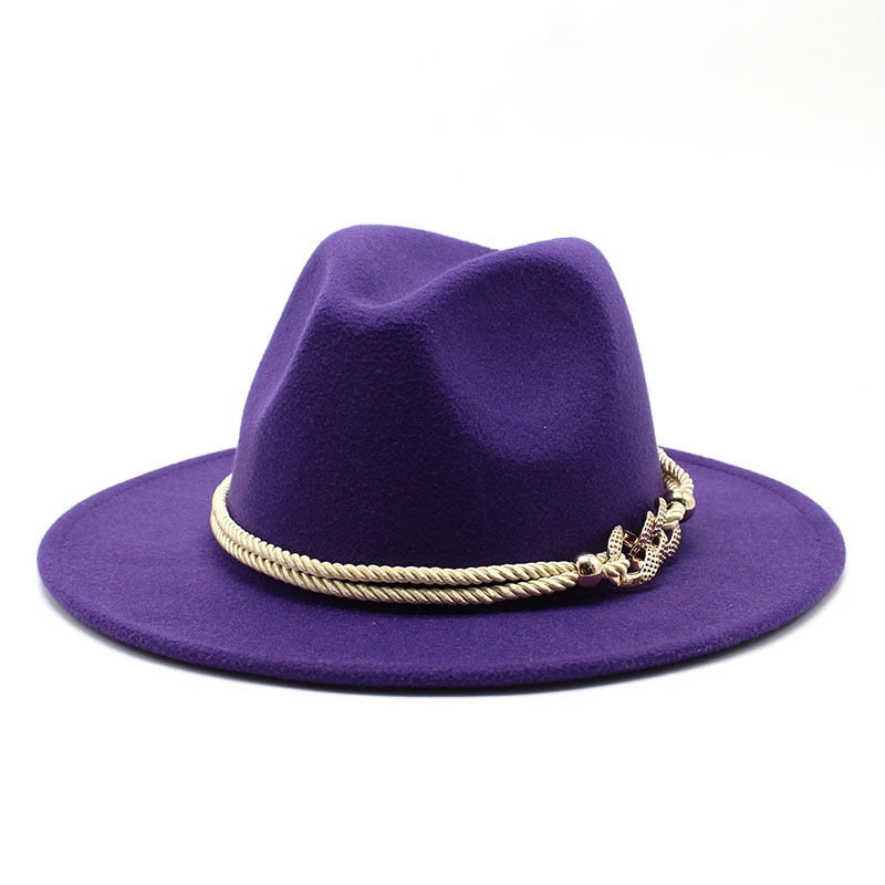 Stylish Fedora Hat with Golden Ornament Strap - Men's Hat