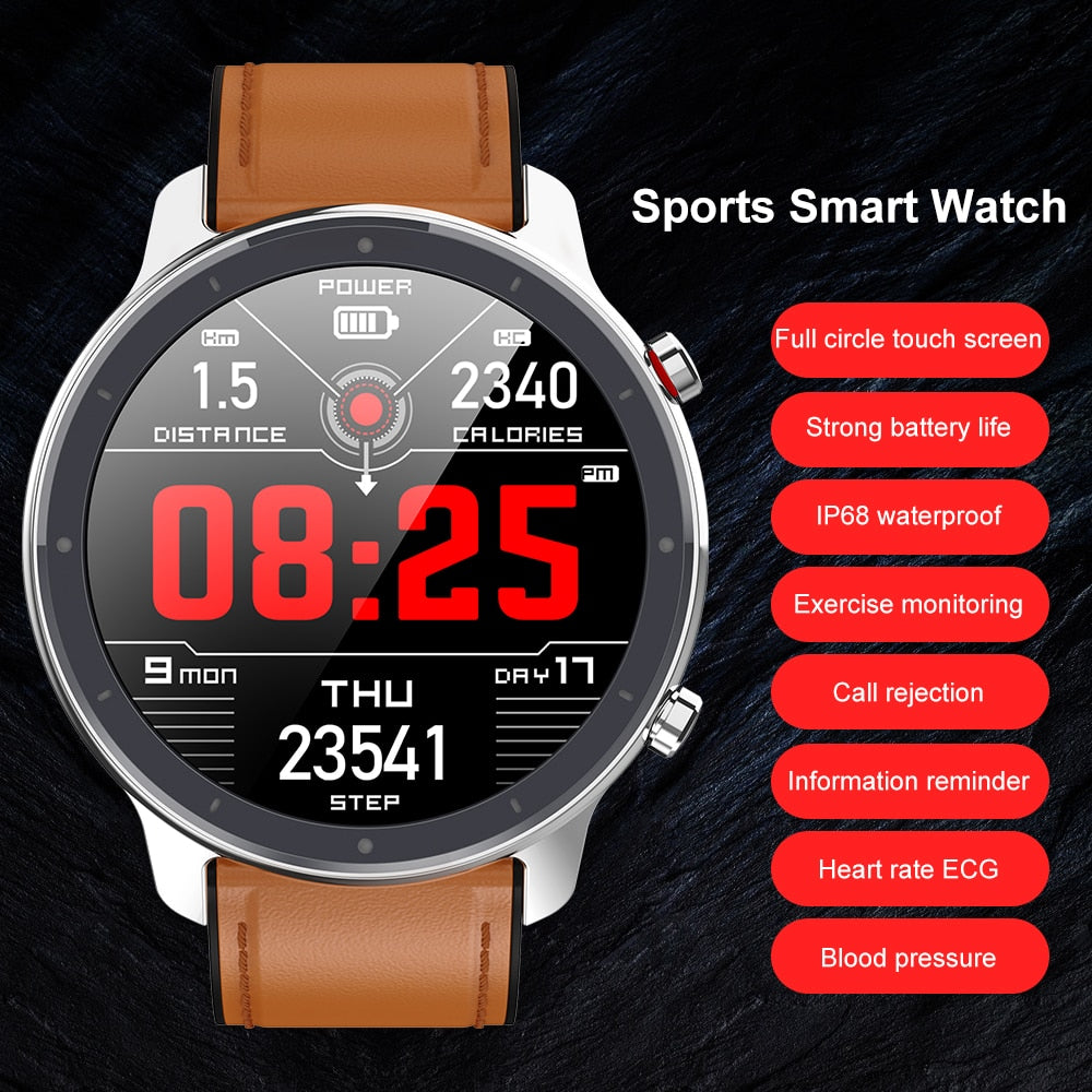 Cool Men Smart Watch Heart Rate Blood Pressure Monitor 1.3" Full Screen Touch IP68 Waterproof Smartwatch