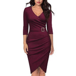 Load image into Gallery viewer, Classy Sleeved Slim Fit Dress-Women&#39;s V-neck Dresses
