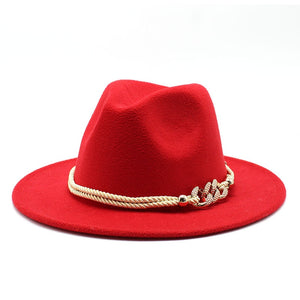 Stylish Fedora Hat with Golden Ornament Strap - Men's Hat