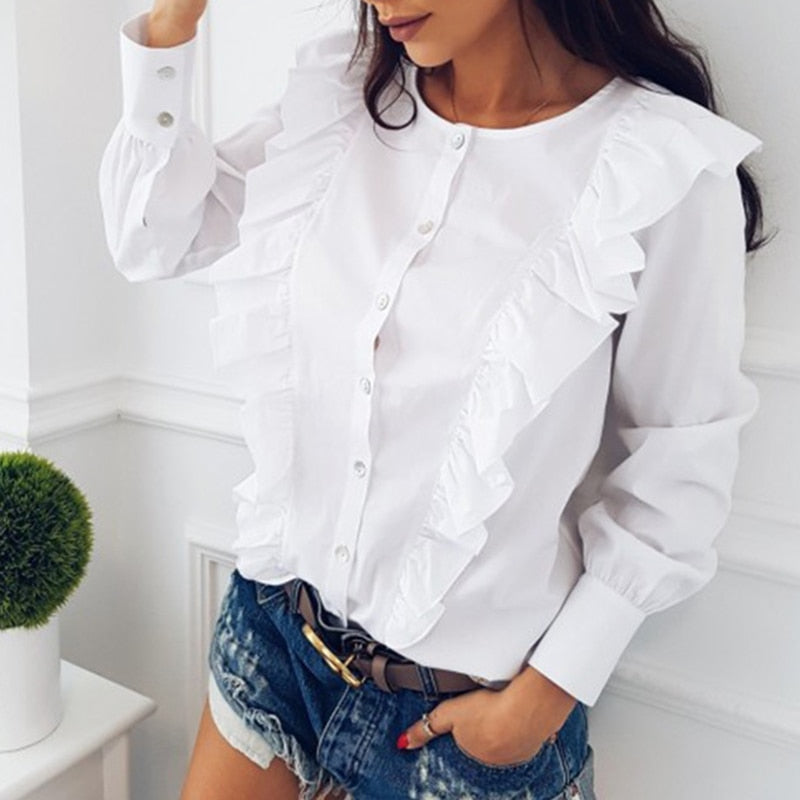 Elegant Ruffle Blouse - Women's Fashion Shirts