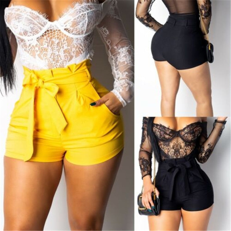 Women's High Waist Thick Thigh Shorts - Bow Tie Belt Shorts