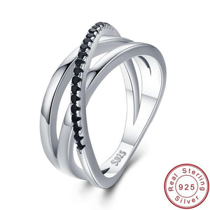 Sterling Silver Fine Jewelry -  Row Black Spinel Ring for Women