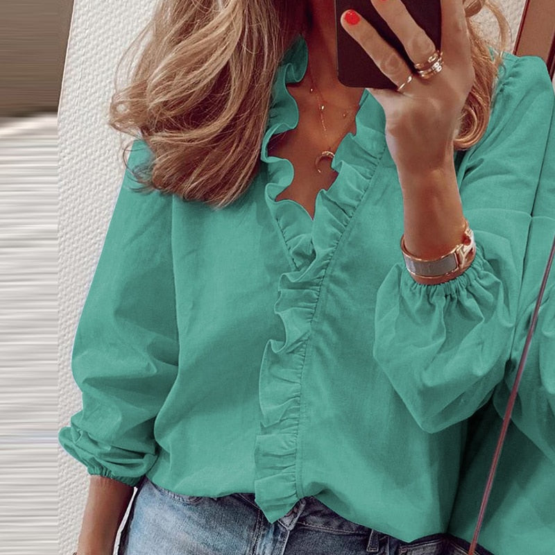 Elegant Ruffle Blouse - Women's Fashion Shirts