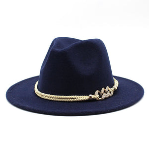 Stylish Fedora Hat with Golden Ornament Strap - Men's Hat