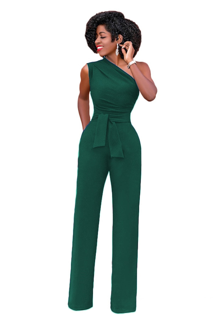 Elegant One Shoulder Romper - Women's Sleeveless Jumpsuit