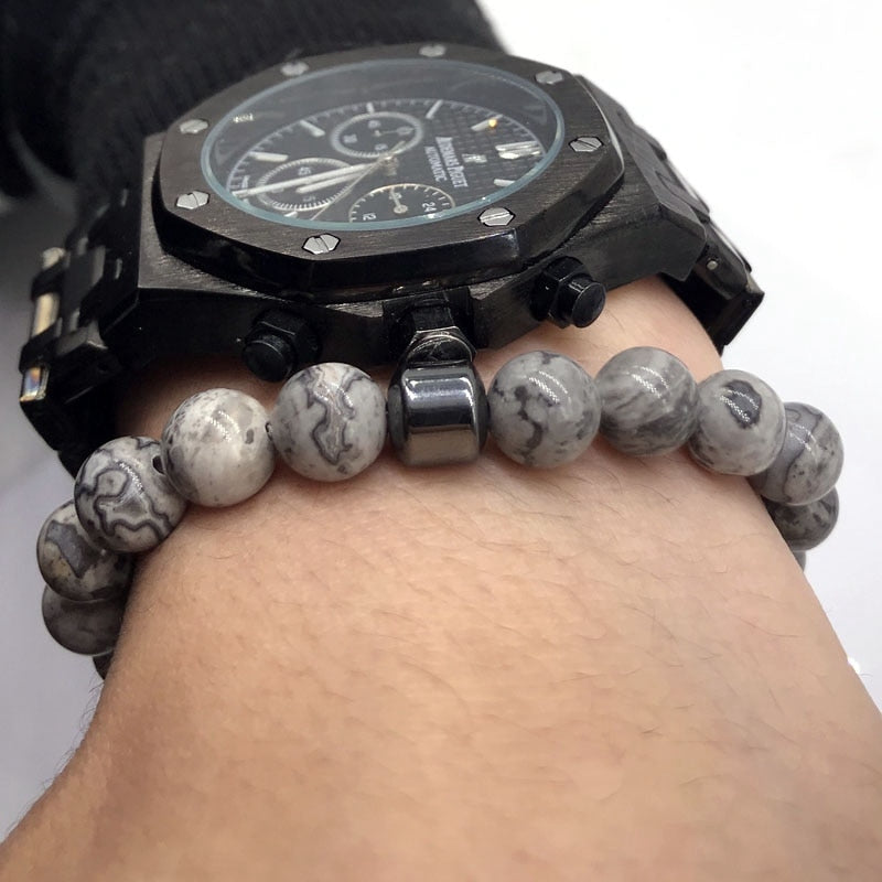 Men Cylinder Hematite Bracelets - Classic Natural Stone Beads Bracelets