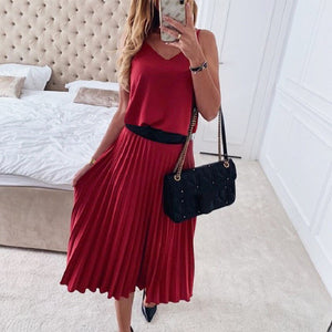 Fashionable Pleated Midi Dress for Women