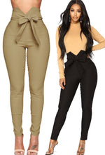 Load image into Gallery viewer, Women&#39;s High Waist Bow Tie Slim Fit Pants - Sashes Pencil Trousers
