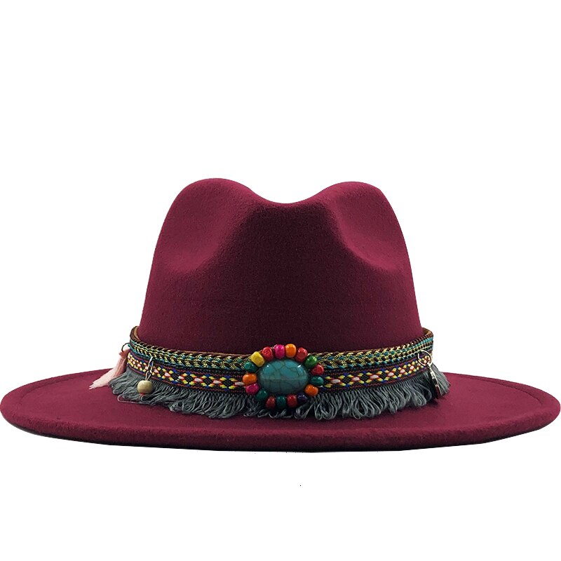 Wool Felt Fedora with Bohemian Tassel Strap - Men's Hat