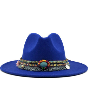 Wool Felt Fedora with Bohemian Tassel Strap - Men's Hat