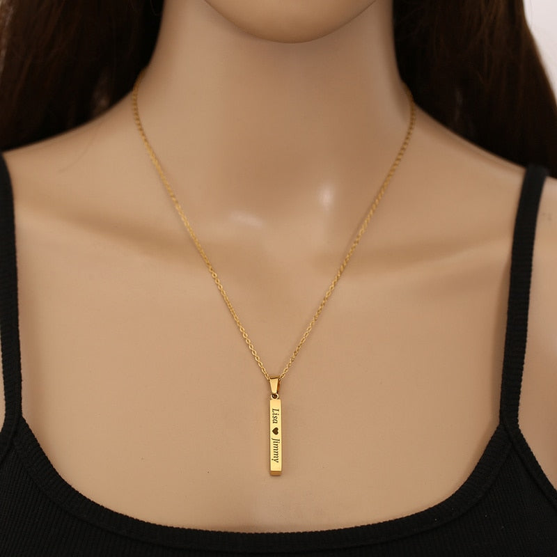 Personalisable Unisex Square Bar Custom Necklace - 3 Colors & Multi-sided Imprints