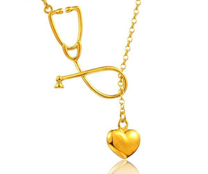 Stethoscope Heart Pendant Necklace for Women - Trendy Medical Jewelry