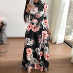 Load image into Gallery viewer, Women&#39;s Floral Long Dress - Turtleneck Dress
