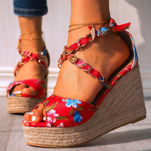 Multi-Color Flowery Patterned Wedges