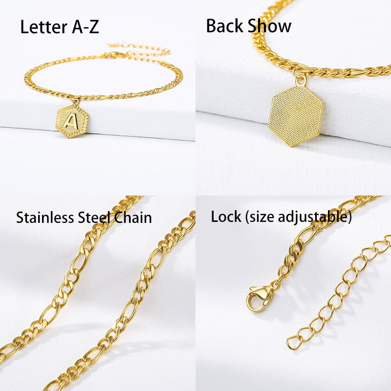 A-Z Name Initial Letter Anklet For Women Gold Plated Stainless Steel Anklet